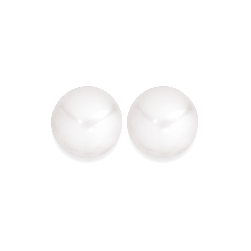 White Pearl Stud Earrings AAA Round 6.5-7mm On 9K White Gold