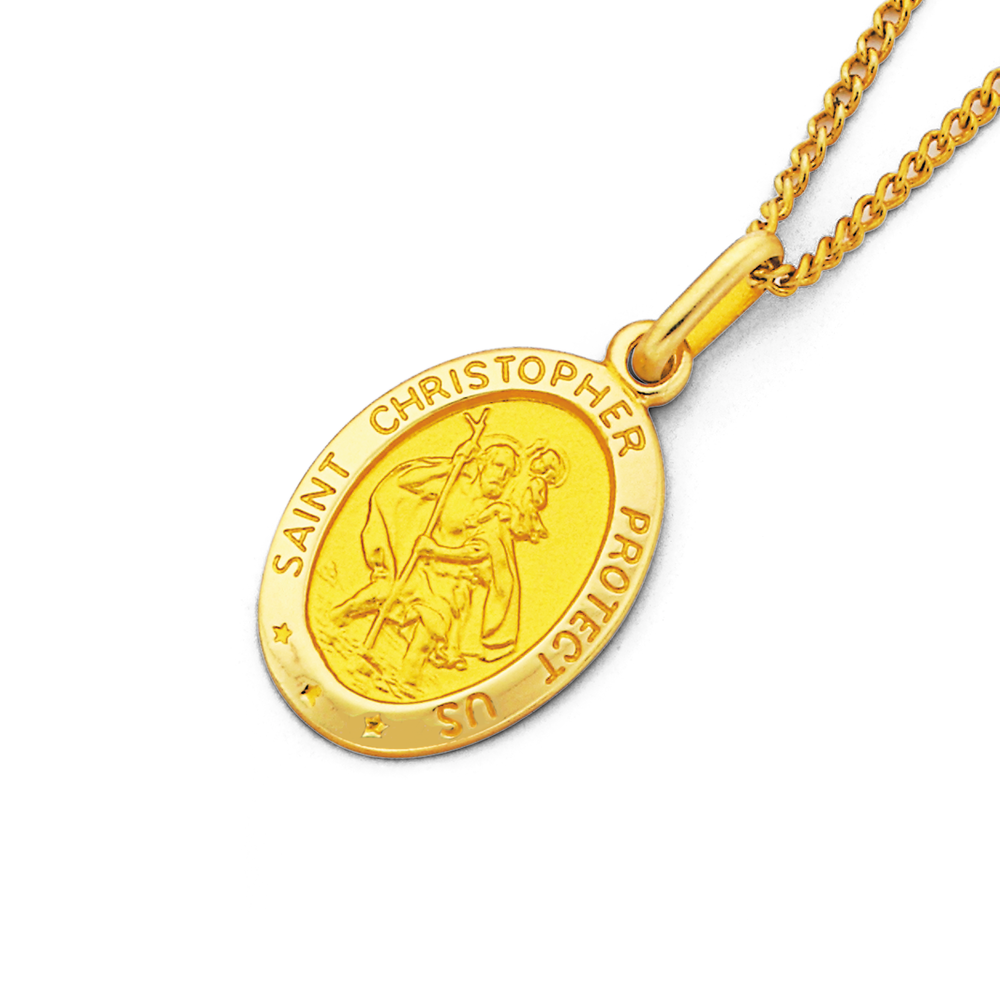 Solid 9ct Yellow Gold on Silver St Christopher Pendant Necklace & 20 
