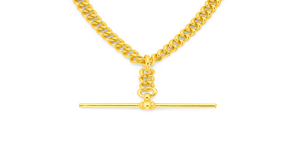 9ct, 50cm Curb T-bar Fob Necklace | Pascoes