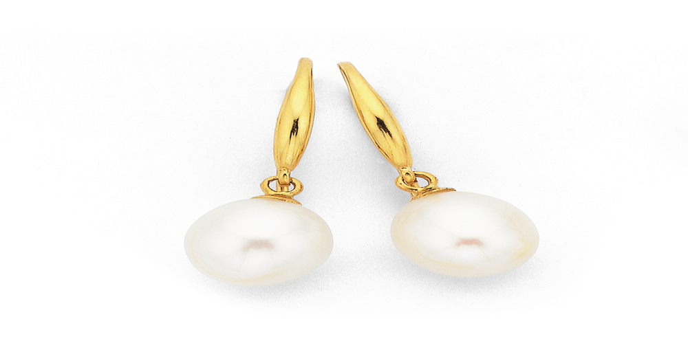 9ct, 8mm Freshwater Pearl Teardrop Earrings in White | Pascoes