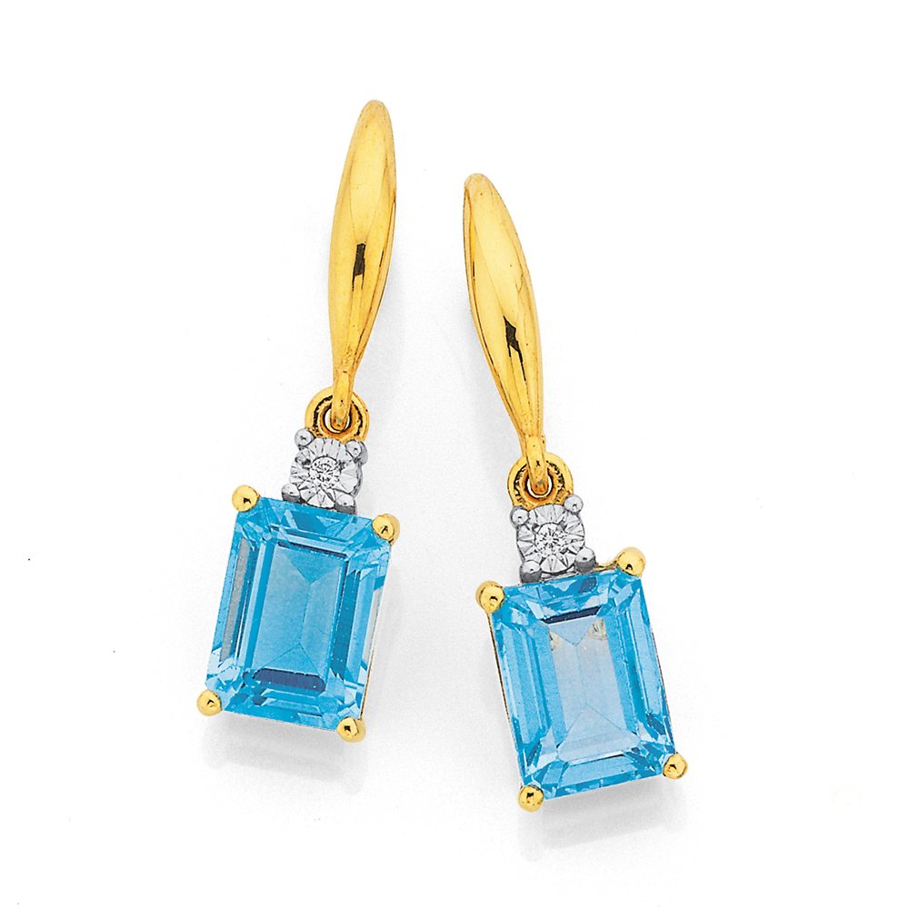 Sterling Silver & 9ct Gold Blue Topaz Pear Drop Earrings | H.Samuel