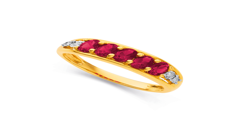 9ct Created Ruby & Diamond Ring in Red | Pascoes