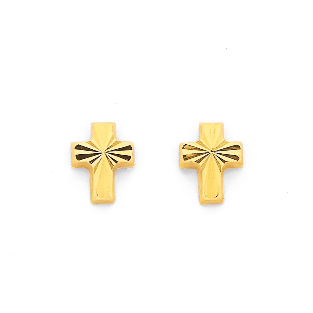 9carat solid Gold Cross Hoop Huggie selling Earrings for men, Huggies