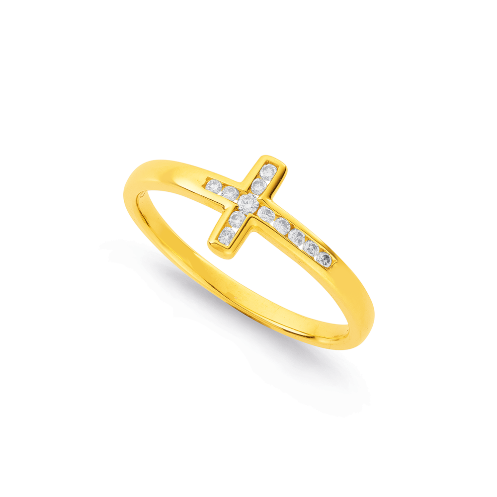 Gold cross ring with on sale diamonds