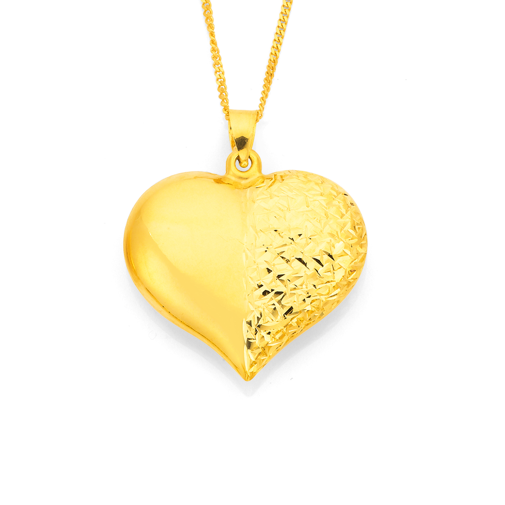Ritastephens 14k Yellow Gold Puffy Heart Charm Pendant Necklace For Fe