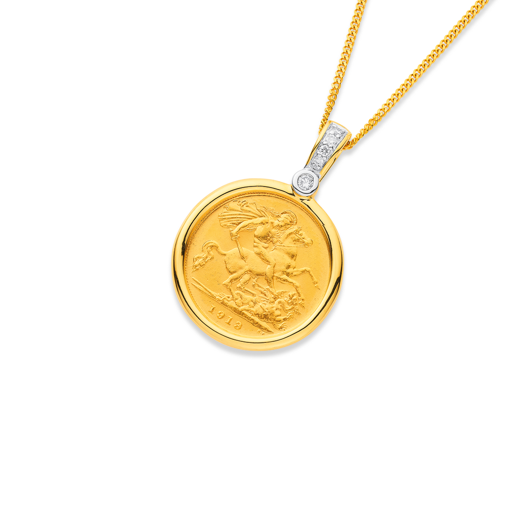 9ct Yellow Gold Half Sovereign Wave Design Coin Mount Pendant