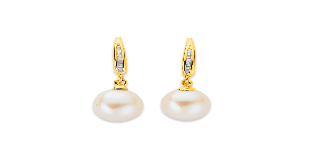 9ct, Freshwater Pearl & Diamond Earrings in White | Pascoes