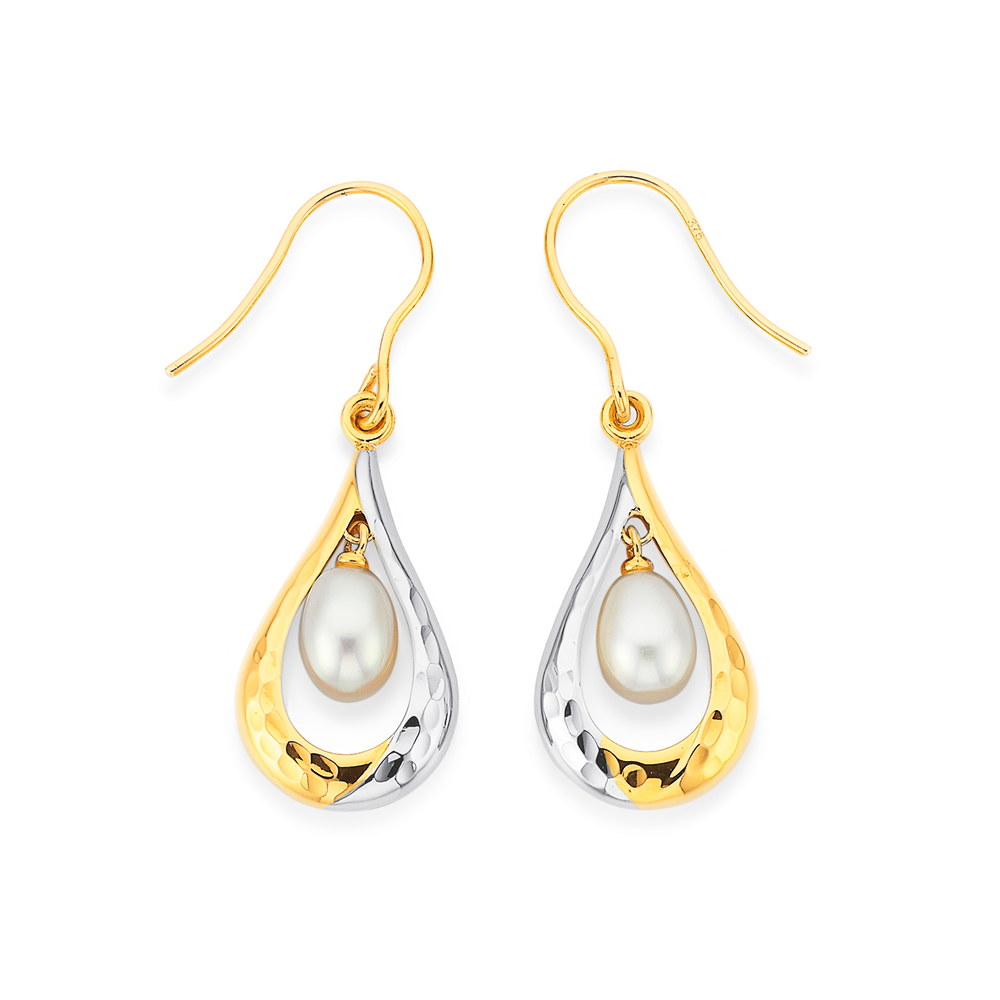 9ct, 8mm Freshwater Pearl Teardrop Earrings in White | Pascoes