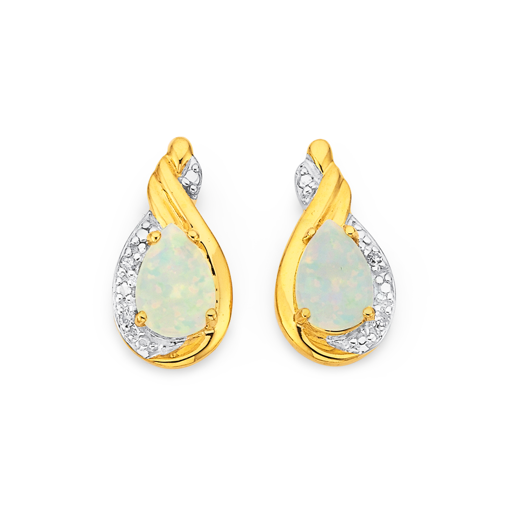 Greenish Blue Australian Opal Doublet and Diamond Drop Post Earrings In 14K  Yellow Gold – 423-00285 – The Opal Man