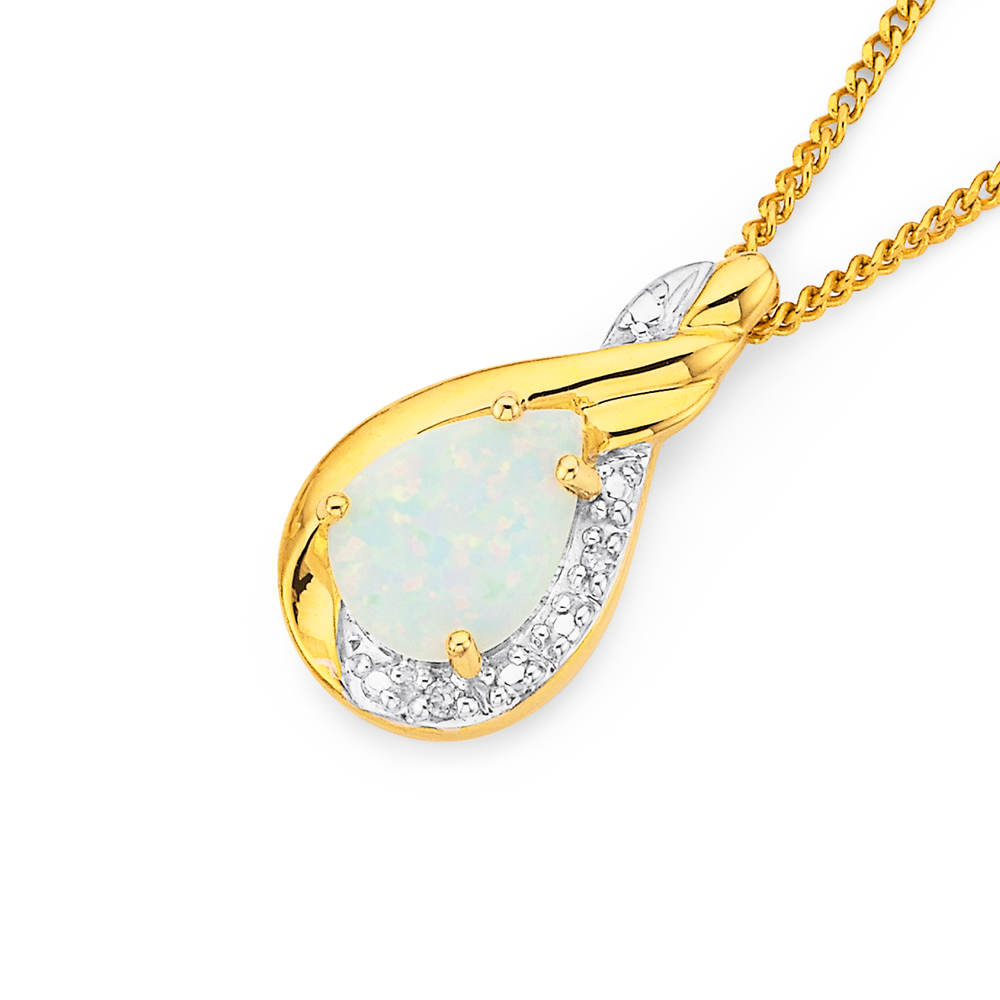 18K Yellow Gold Bezel Set Opal and Diamond Pendant – Simon Curwood Jewellers
