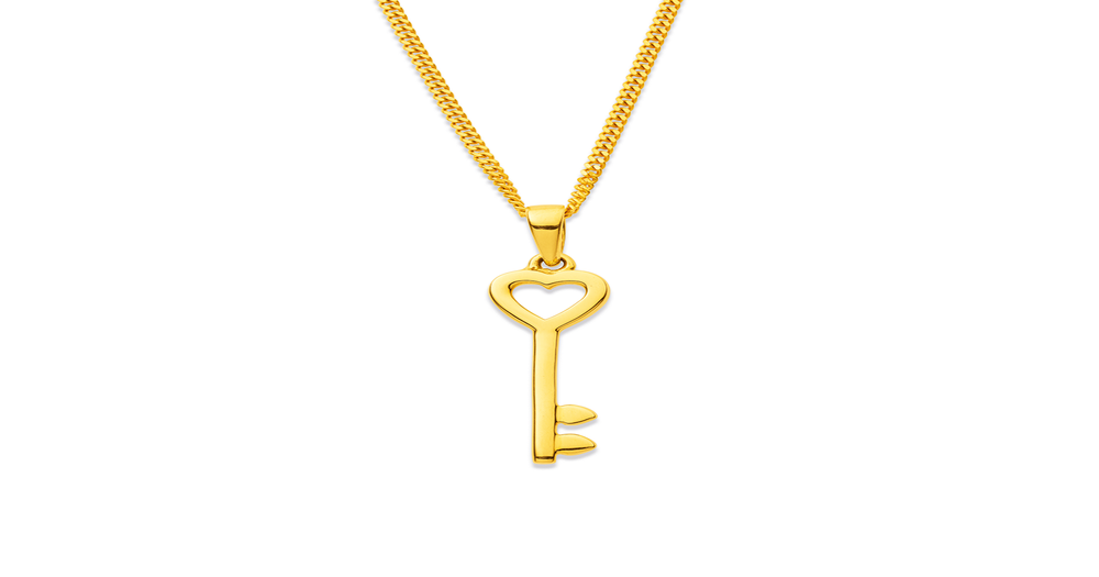 9ct, Open Heart Key Pendant 