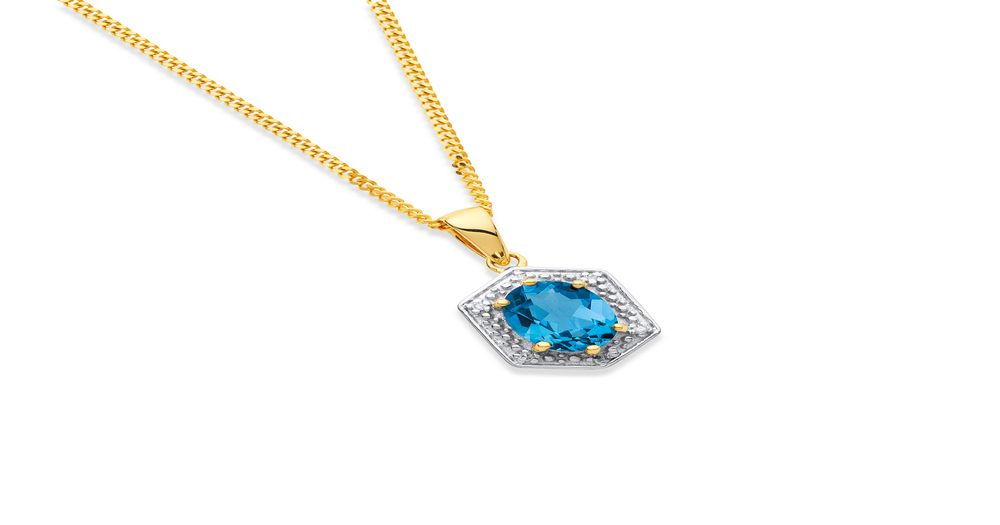 9ct, Oval London Blue Topaz And Diamond Pendant in Blue | Pascoes