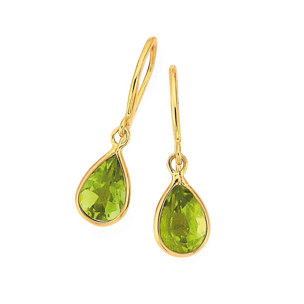 Fine Peridot Drop Earrings 9ct Yellow Gold  Length 12 mm  KEO Jewellers