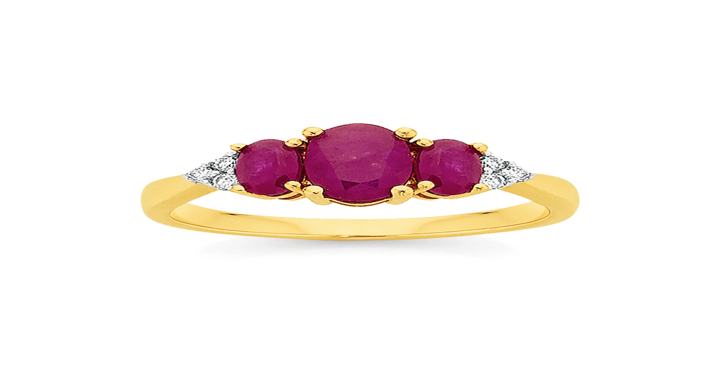 9ct, Ruby & Diamond Trilogy Ring in Red | Pascoes