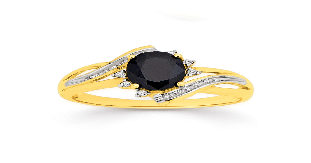 9ct, Sapphire & Diamond Oval Open Swirl Ring in Black | Pascoes