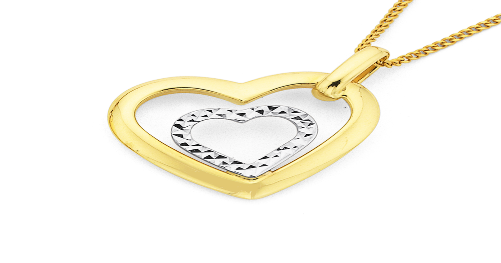 9ct Two Tone, Double Heart Pendant