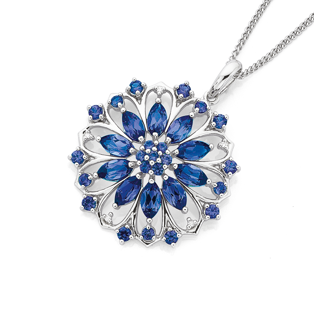 sapphire and diamond flower pendant