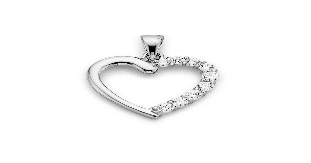 Cubic Zirconia Heart Pendant In Sterling Silver in White | Pascoes