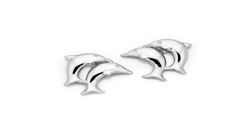 Double Dolphin Studs In Sterling Silver | Pascoes