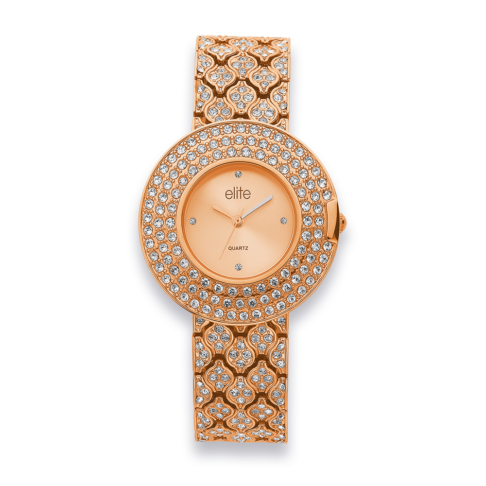 Elite ladies 2025 rose tone watch