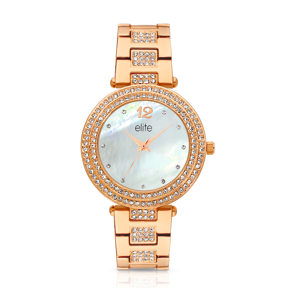 Elite ladies 2025 rose tone watch