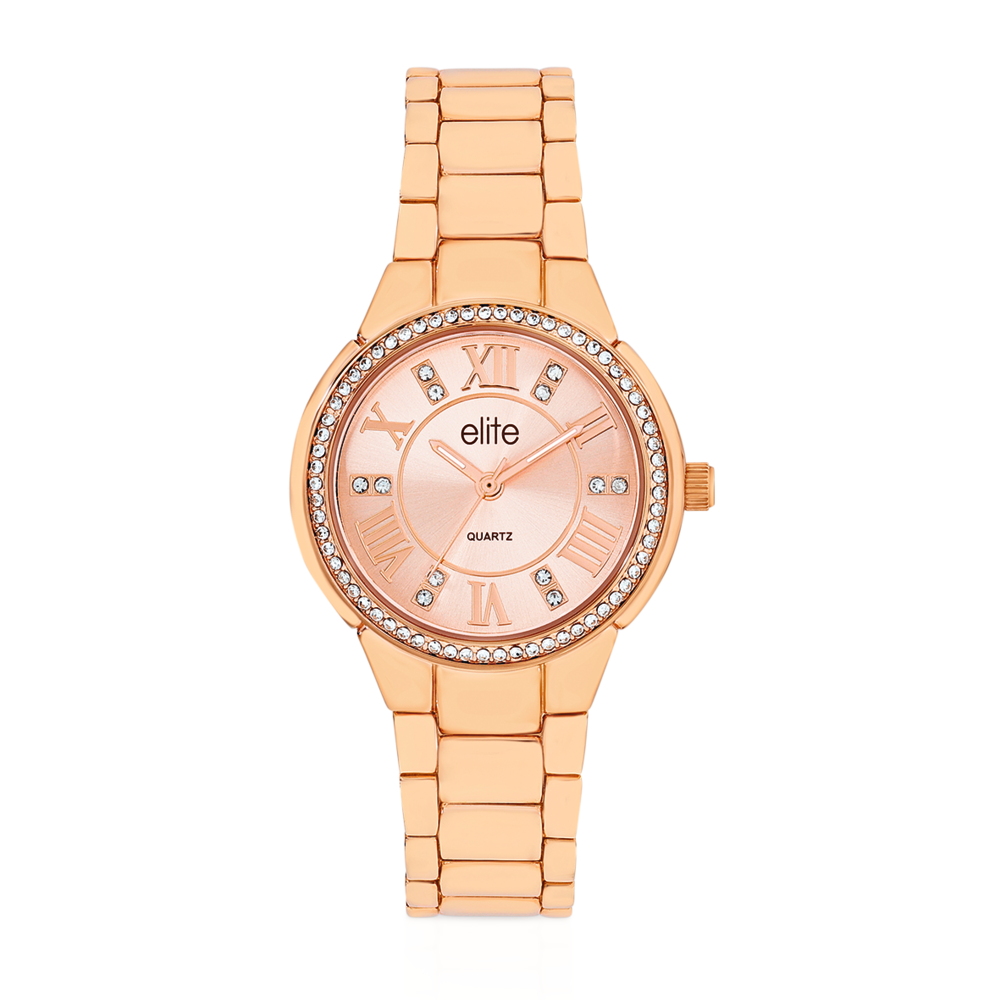 Elite Ladies Gold Watch With Roman Numerals in Gold Pascoes