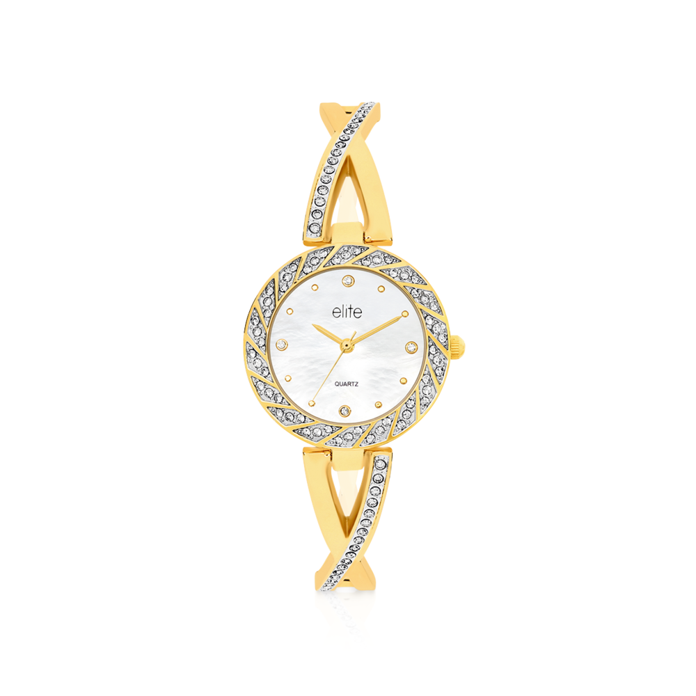 Elite Ladies Semi Bangle Watch in Gold Pascoes