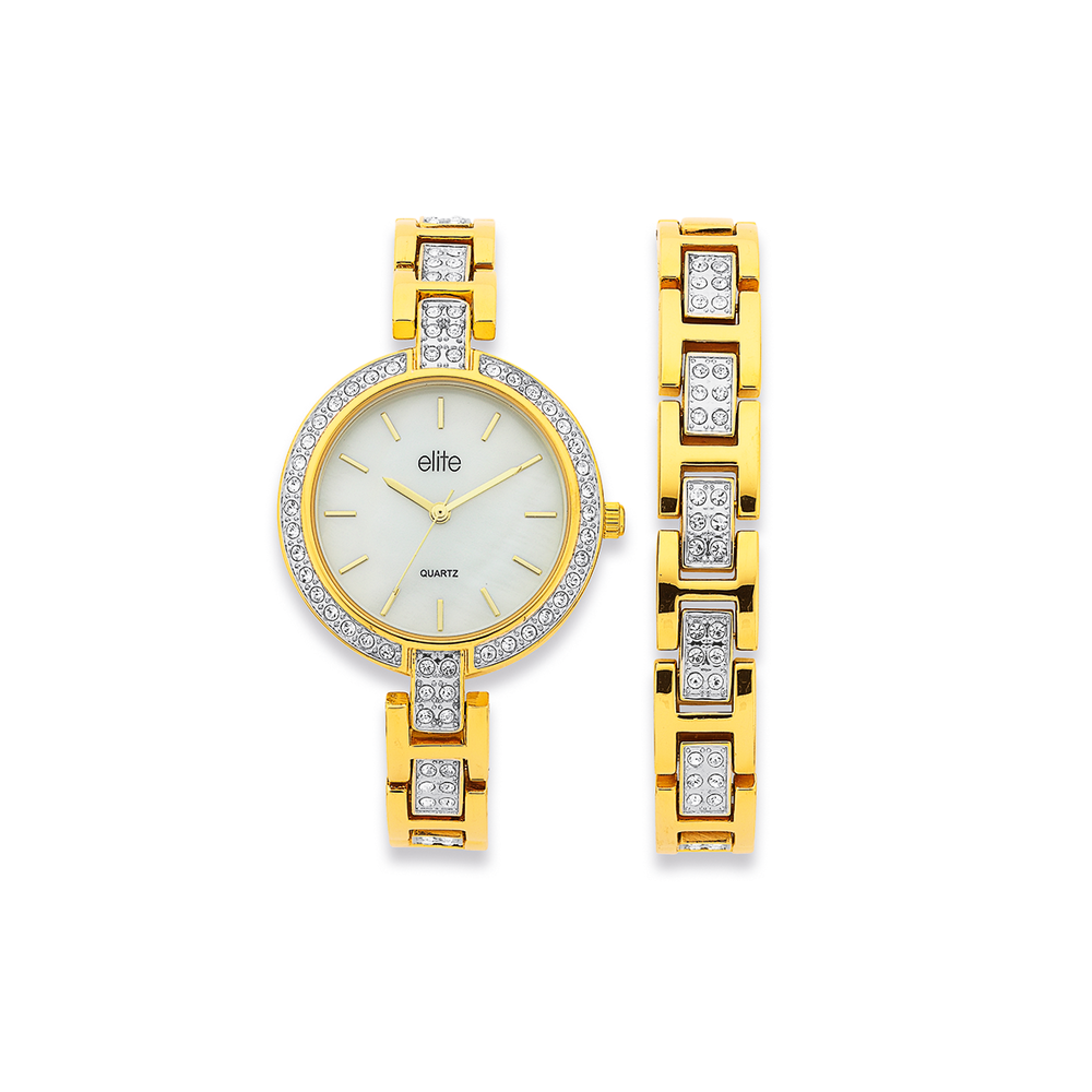 Elite Ladies Watch Bracelet Set in Gold Pascoes