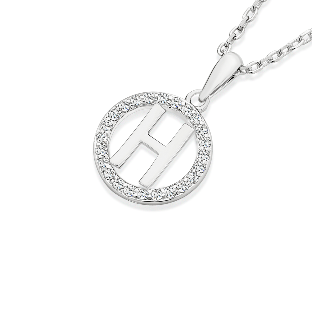 Silver Initial H In Cz Round Pendant | Pascoes