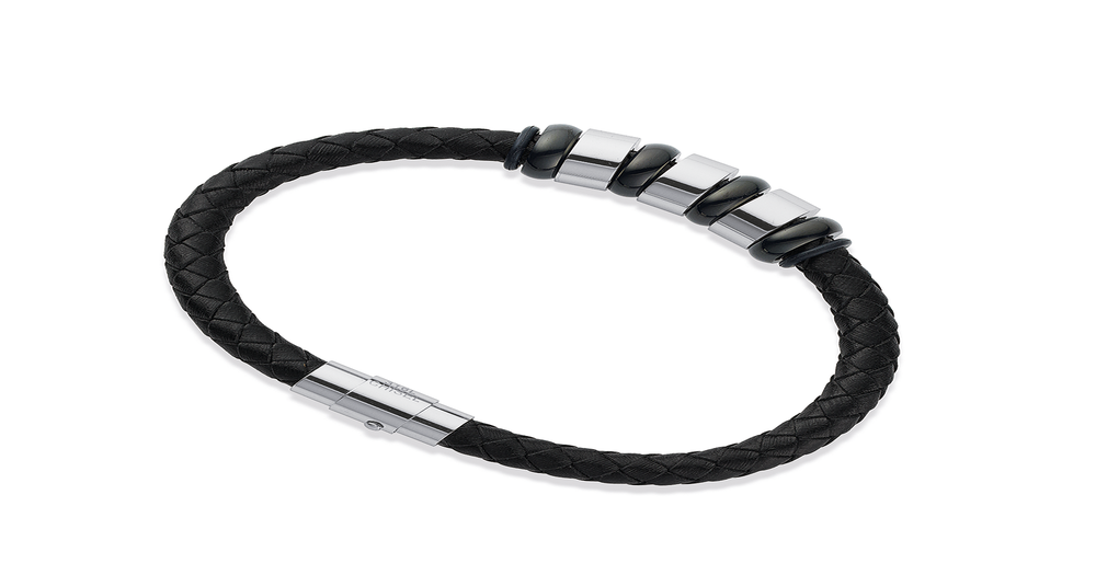 Stainless Steel Black Plaited Bracelet | Pascoes