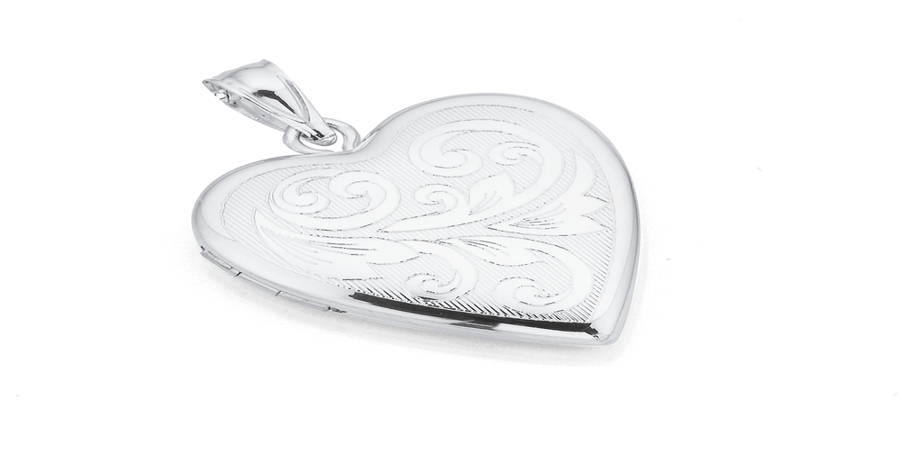 Sterling Silver Engraved Heart Locket Suspended On An 18 Wheat