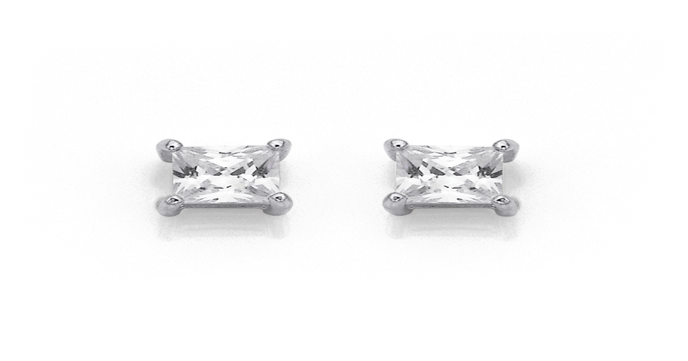 Sterling Silver 4mm Cubic Zirconia Square Studs in White | Pascoes