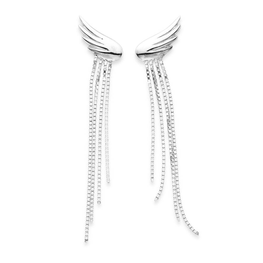 AGE2929 Silver Angel Wing Drop Earrings | Royal Chain Group