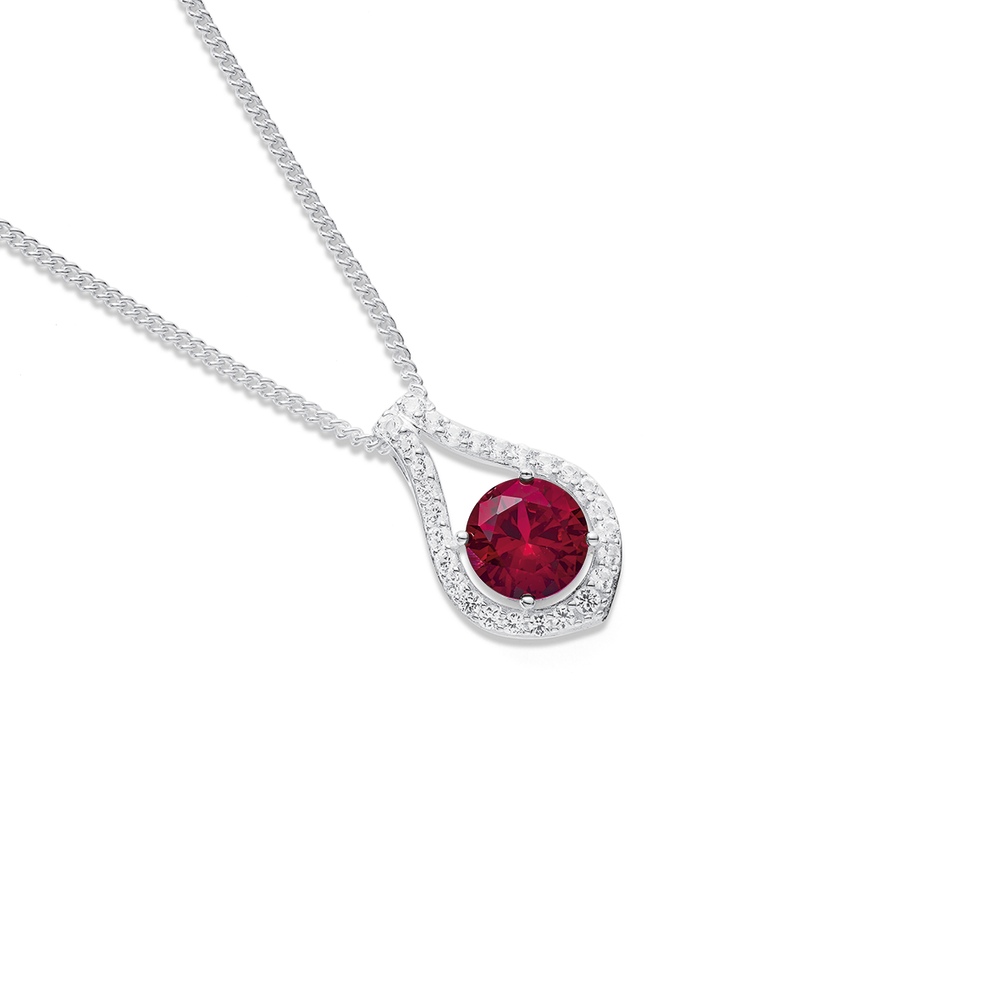 Ruby Red Cubic Zirconia Necklace with Silver Box Chain | Simulated Ruby Pendant top | July Birthstone | Ruby Birthstone | Faceted Ruby