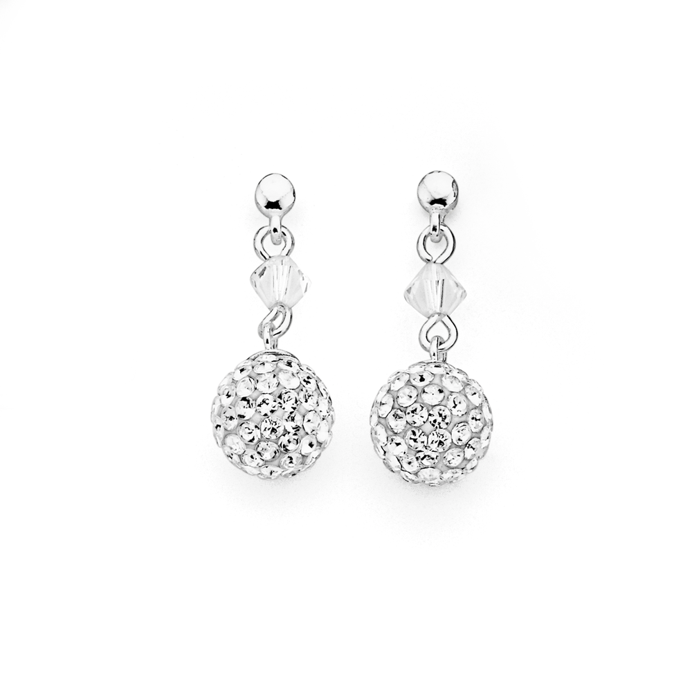 925 Silver Jewelry | 25mm Silver Hoop Earrings With 6mm Crystal Ball - 7182