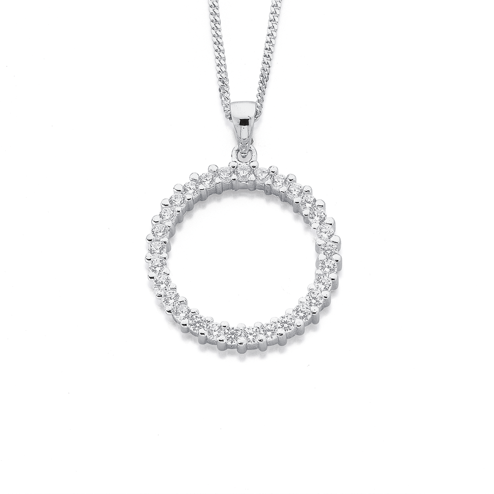 sterling silver cubic zirconia circle necklace