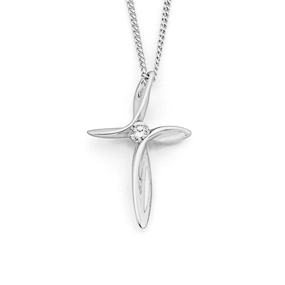 Fancy Design Silver Cubic Zirconia Cross Necklace