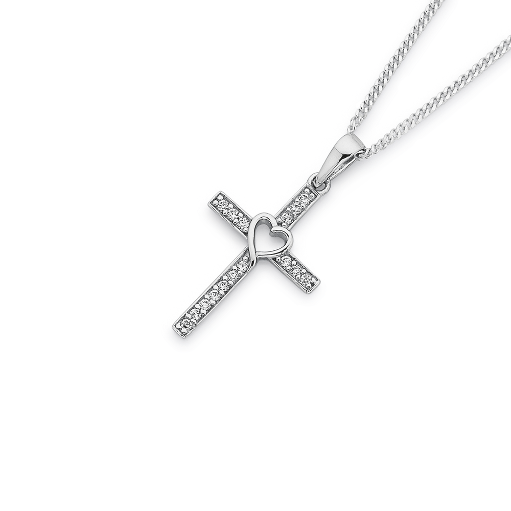 Crucible Black Plated Stainless Steel Cubic Zirconia Cross Pendant - 24