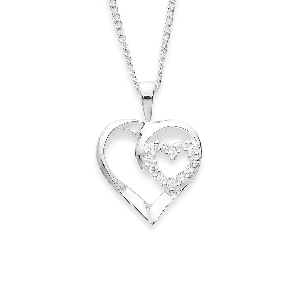 Sterling Silver Cubic Zirconia Heart Pendant in White