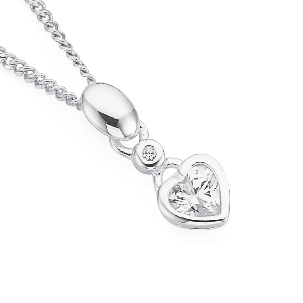 Sterling Silver Cubic Zirconia Heart Pendant in White