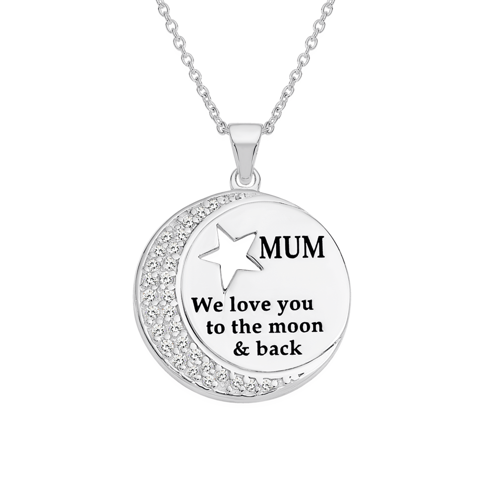Silver Cubic Zirconia Heart Mum Necklace - F33029 | F.Hinds Jewellers