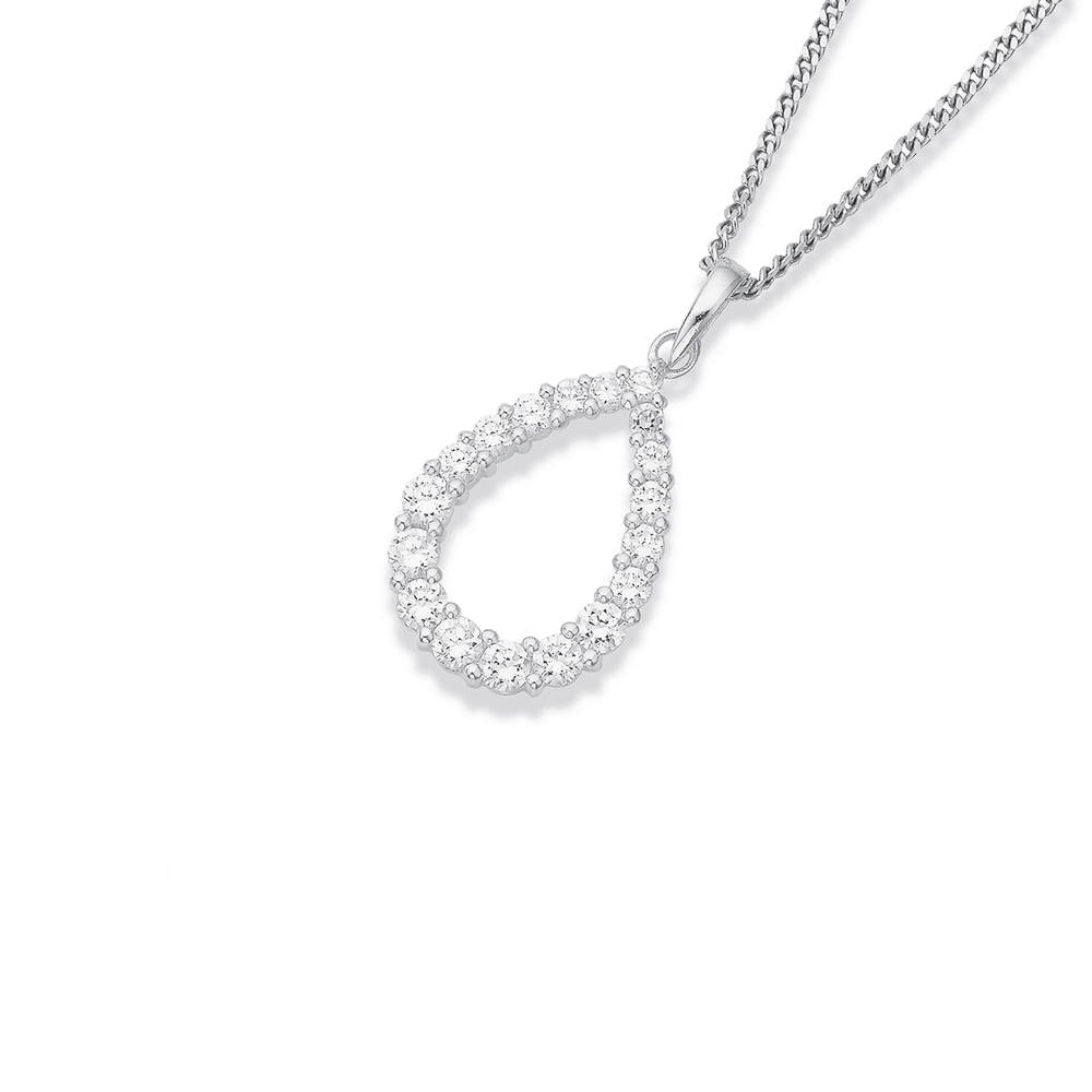 Classic Sterling Silver Pearshaped Round CZ Pendant - Gold Plated