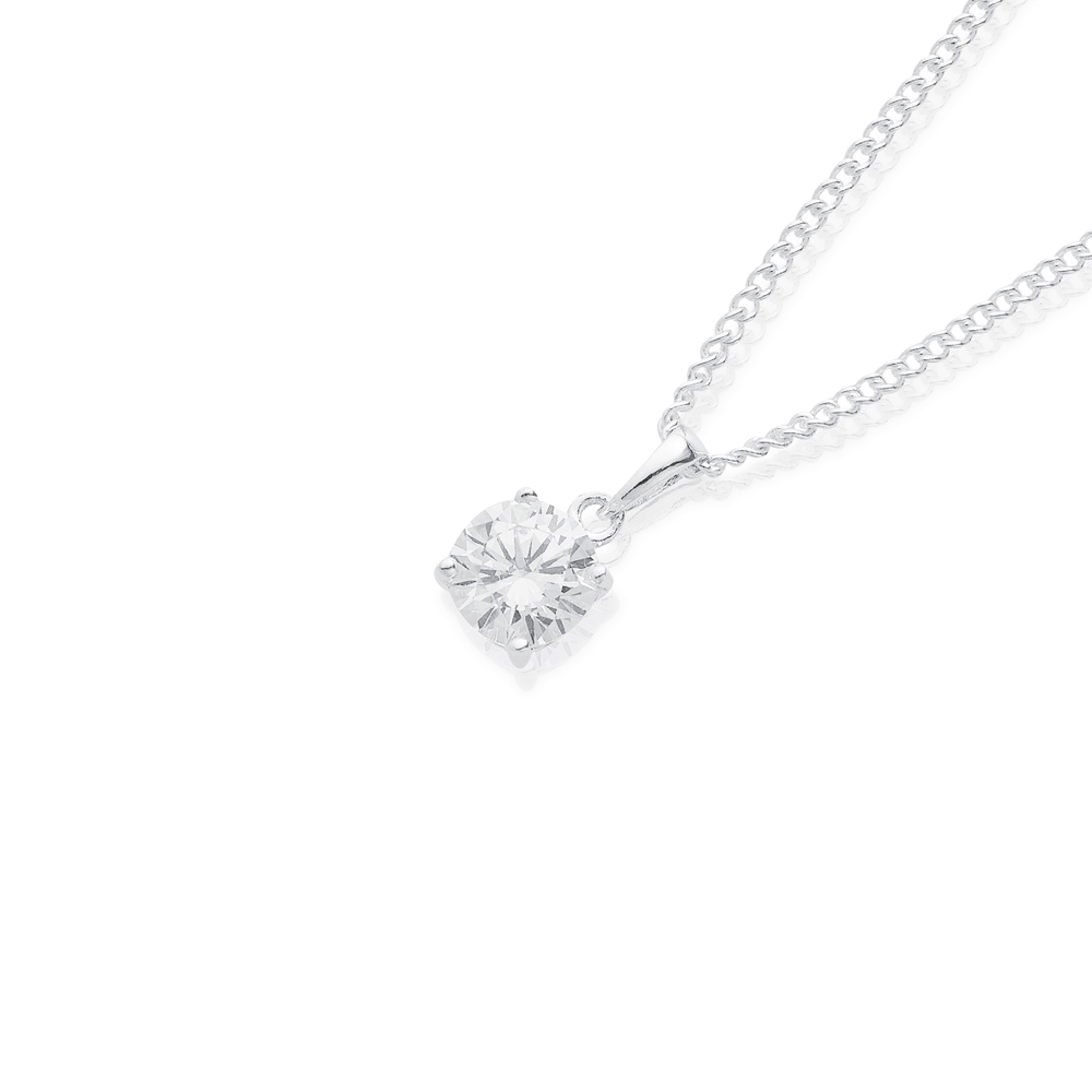 Cubic zirconia solitaire hot sale pendant necklace white gold