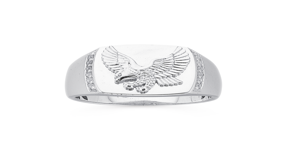 Sterling Silver Cz Eagle Signet Ring | Pascoes