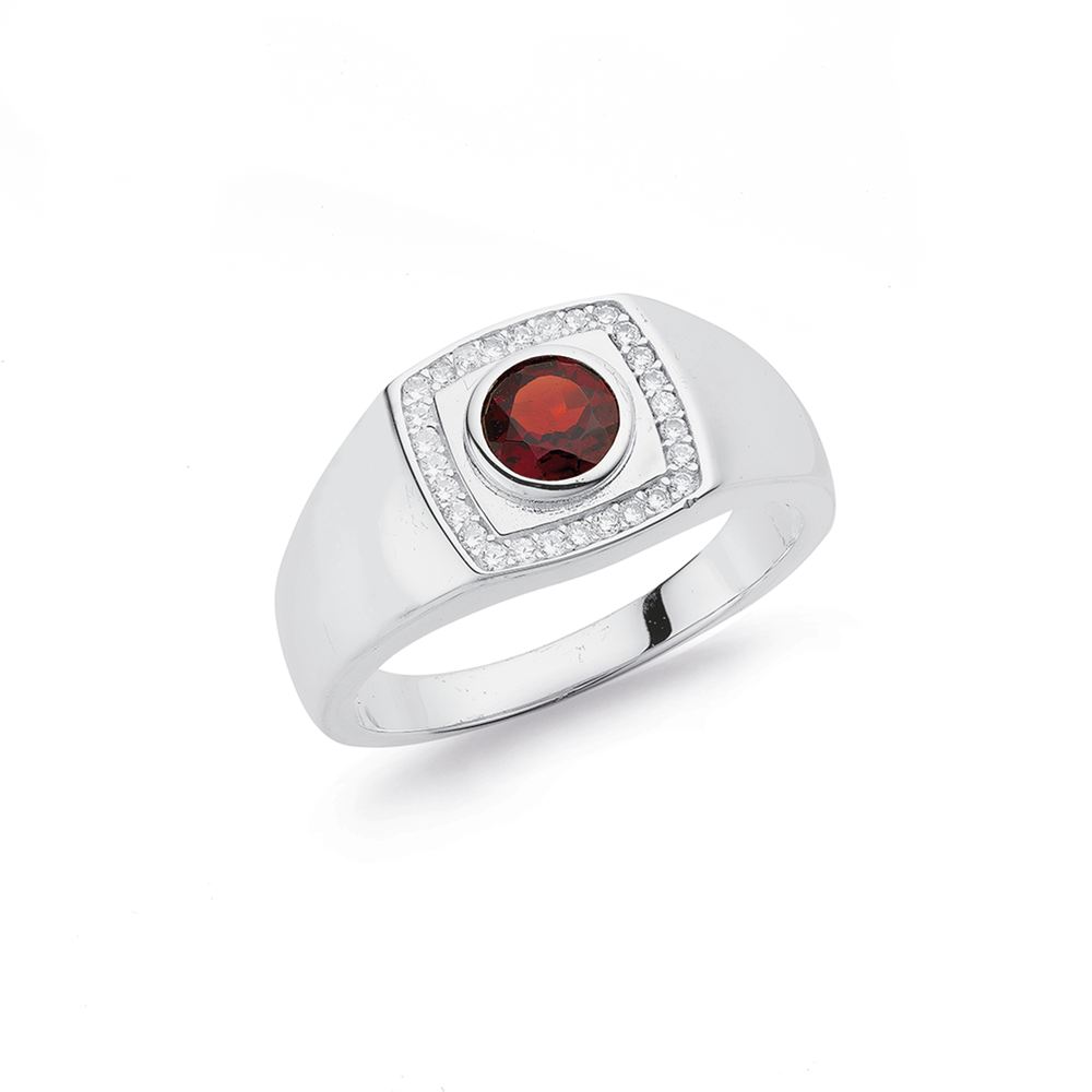 Mens silver garnet on sale ring