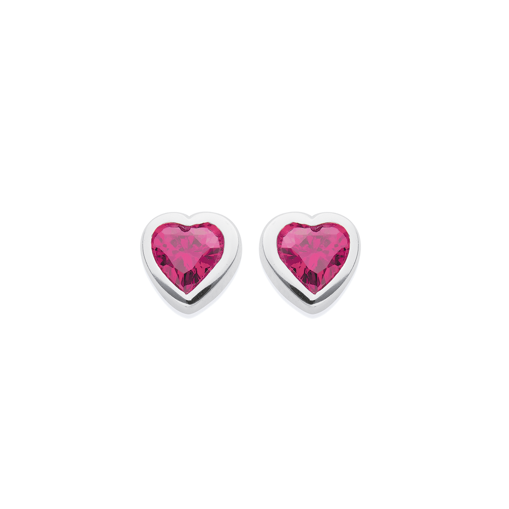 Sterling Silver Cz Pink Heart Earrings in Pink | Pascoes