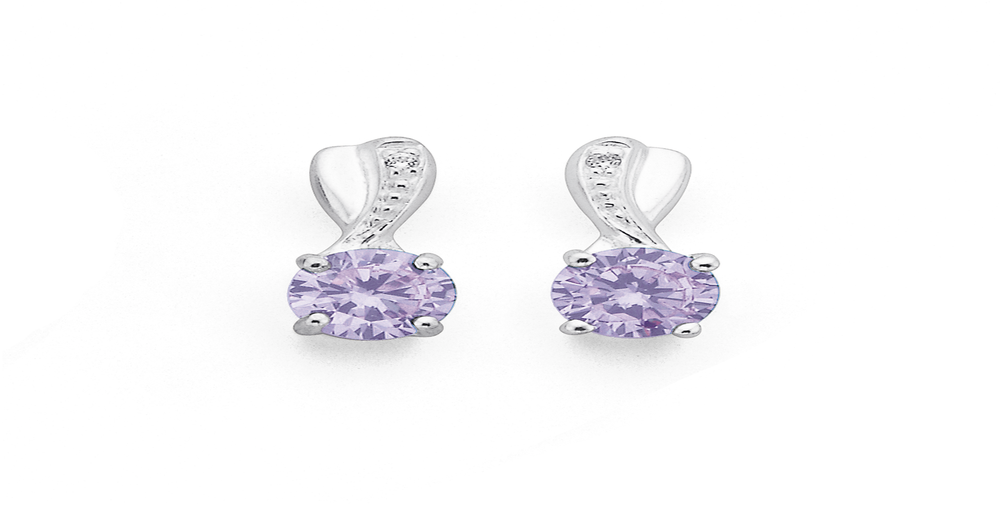 Sterling Silver Lavender Cubic Zirconia Studs in Purple | Pascoes