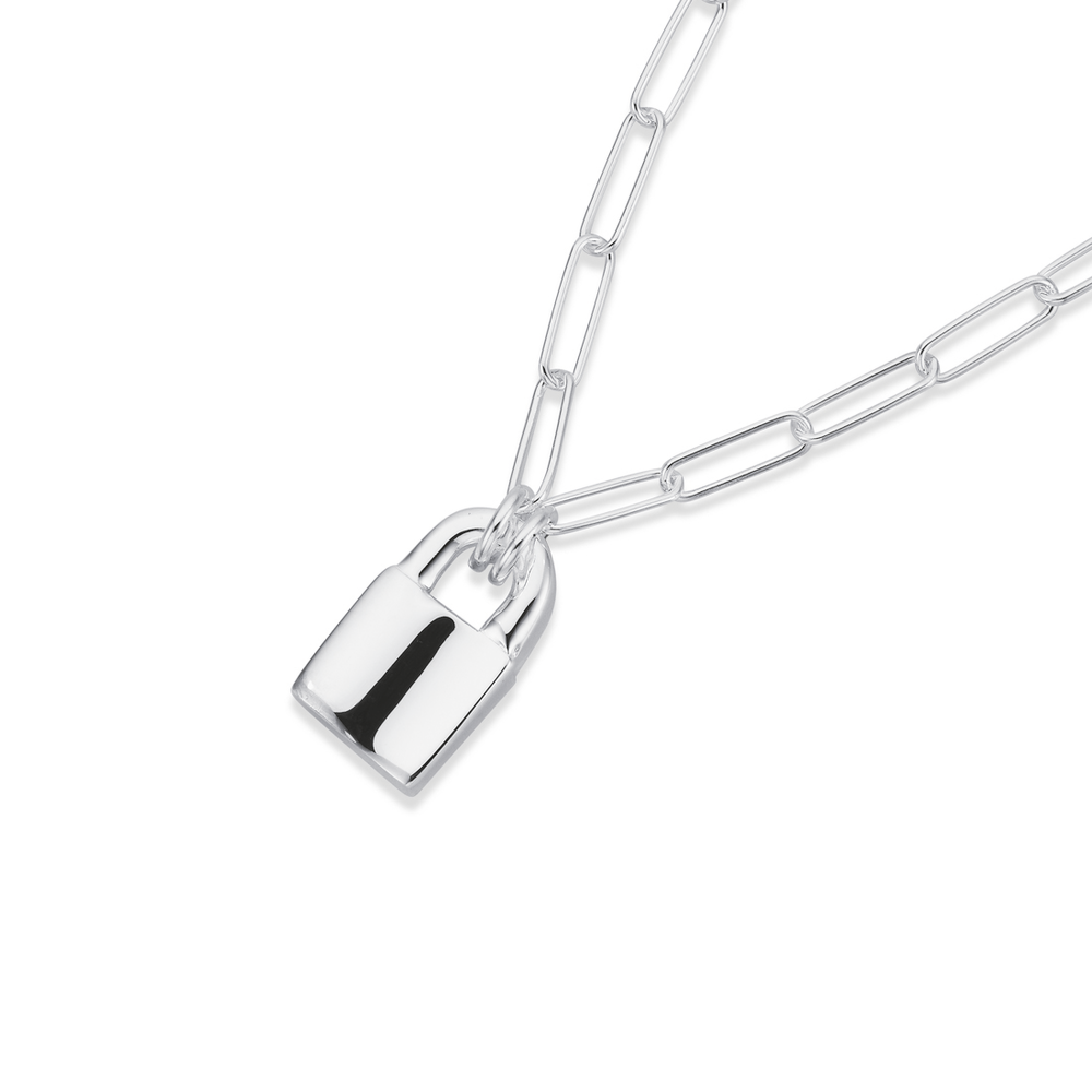 Sterling Silver Paper-clip Link Padlock Necklace | Pascoes