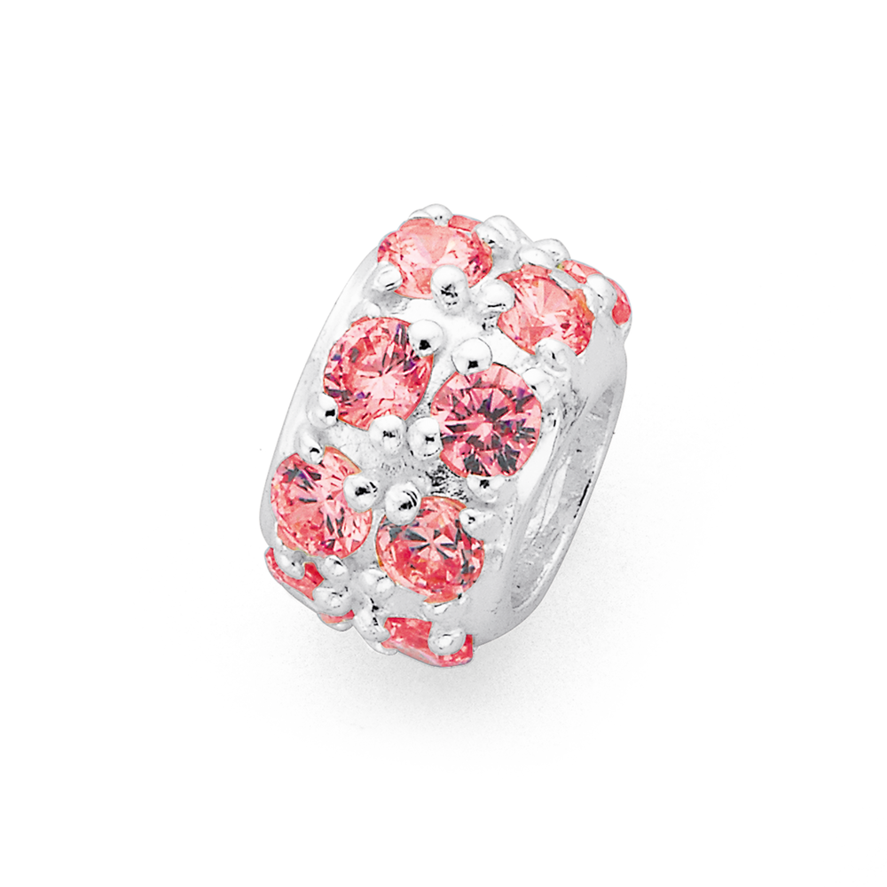 Sterling Silver Pink Cubic Zirconia Bead In White | Pascoes